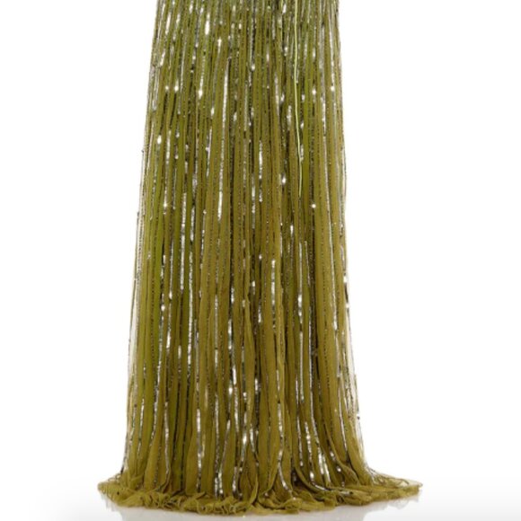 MAC DUGGAL 5565 SEQINED ONE SHOULDER FLUTTER SLEEVE A-LINE OLIVE GOWN sz 6 - Picture 5 of 5